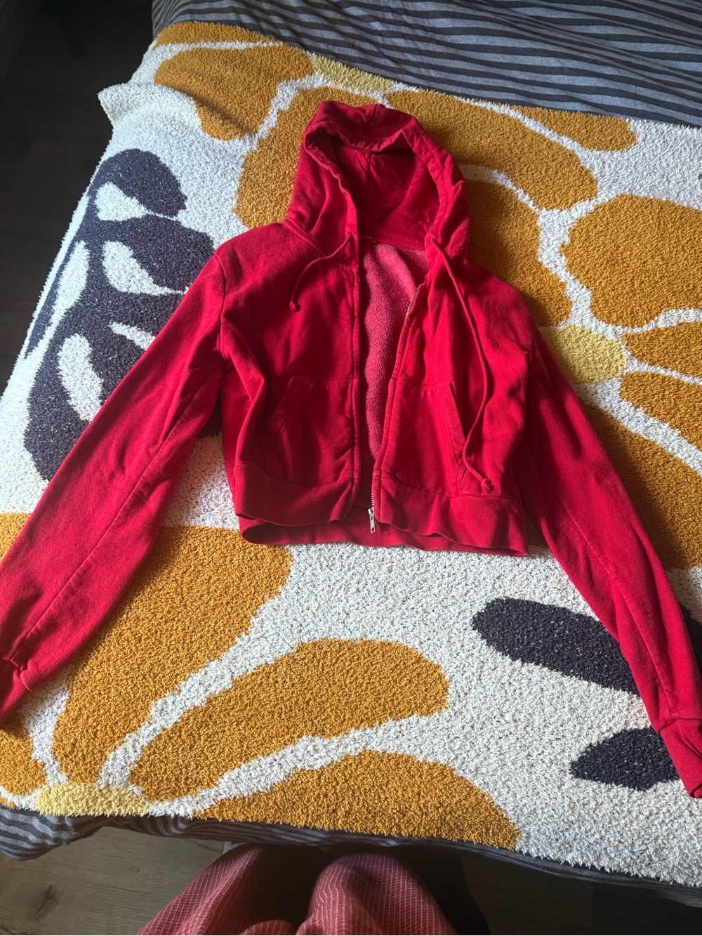 Brandy Melville Red Hooded Bomber Jacket